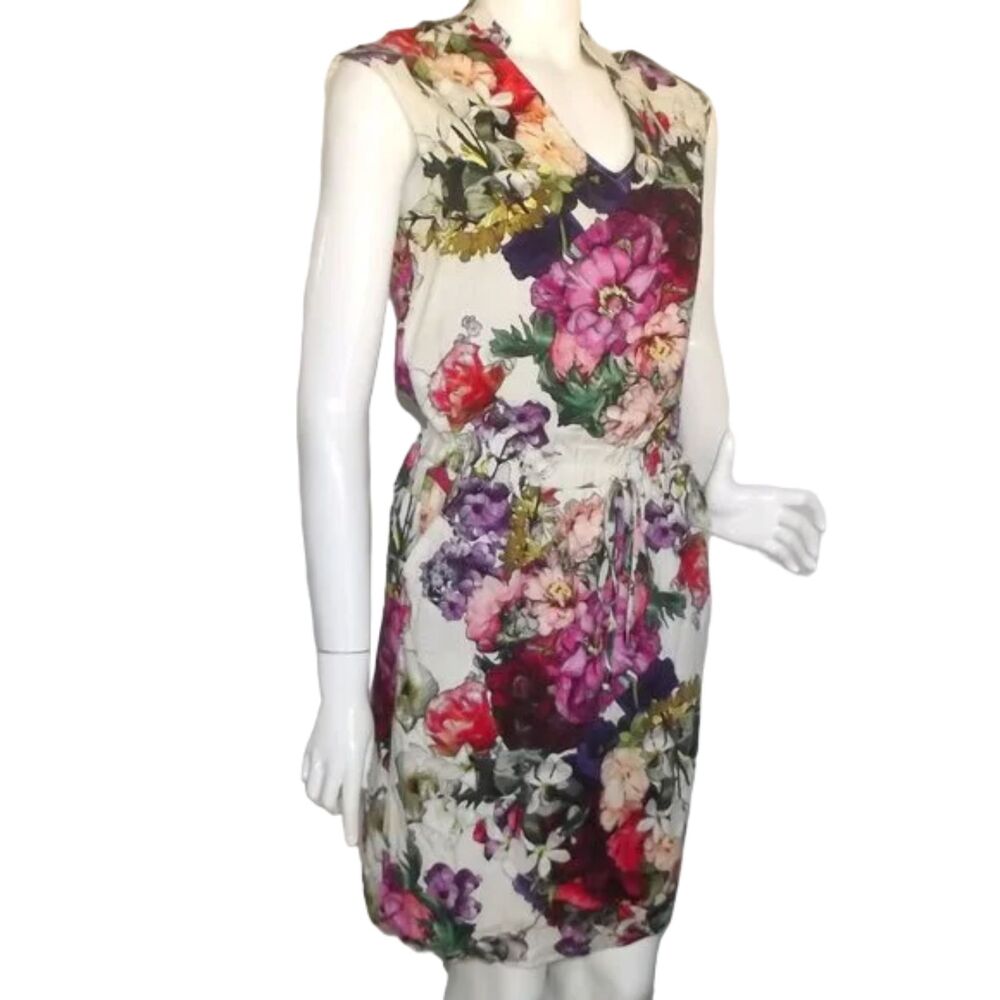KOTON Dress, UK10/US6, White/Multicolor floral print, Stretch waist, Pockets - Picture 2 of 13
